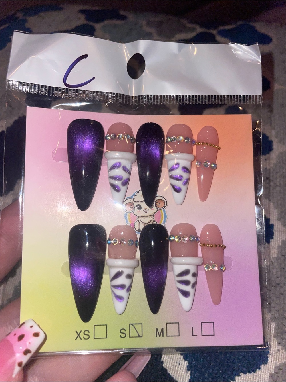 Purple Ombre and Pink Rhinestone Kids Press-On Nails